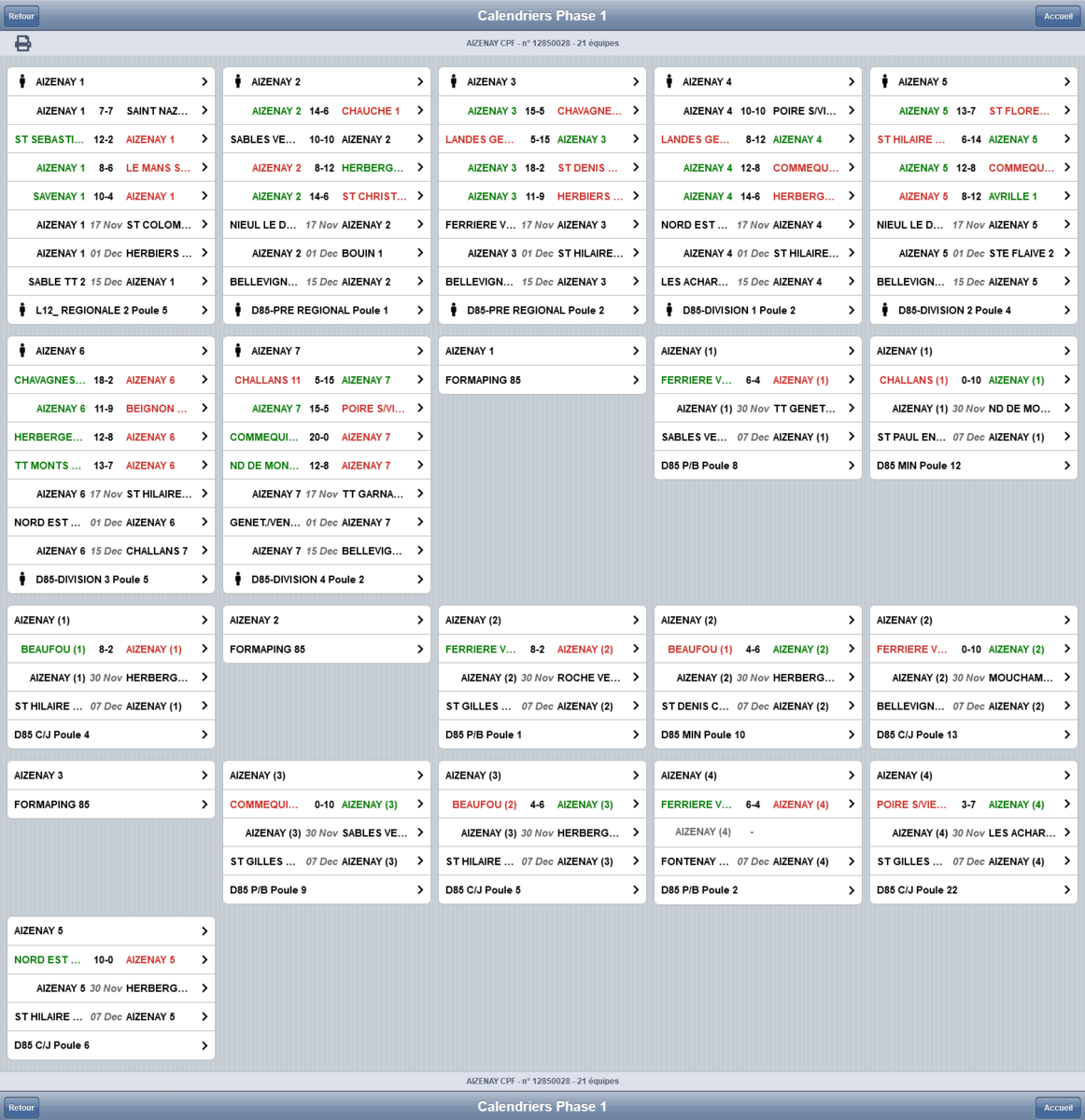 CALENDRIER EQUIPES PHASE 1